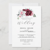 ラスティックホワイト マルーンローズ フラワー ウェディング 招待状 (正面)