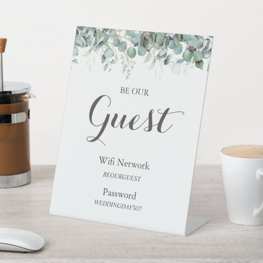 ラスティックボタニカルユーカリグリーンウェディングWifi 台座サイン (インサイチュ)