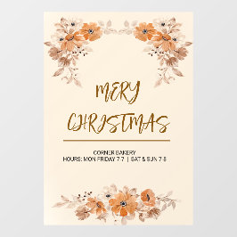 ラスティックボヘミアン風フラワーホワイトクリスマスウィンドウステッカー ウィンドウサイン