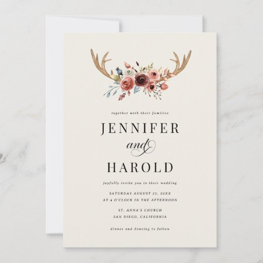 ラスティックボホウ鹿の角オールインワンウェディング 招待状 (正面)