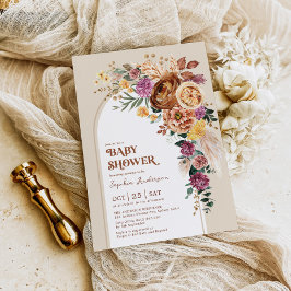 ラスティックボホオートムガーデンフラワーベイビーシャワー 招待状