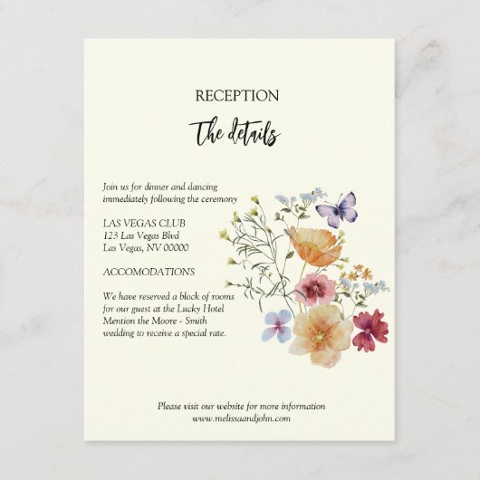 ラスティックボホワイルフラワーの結婚式の詳細 エンクロージャーカード (正面)