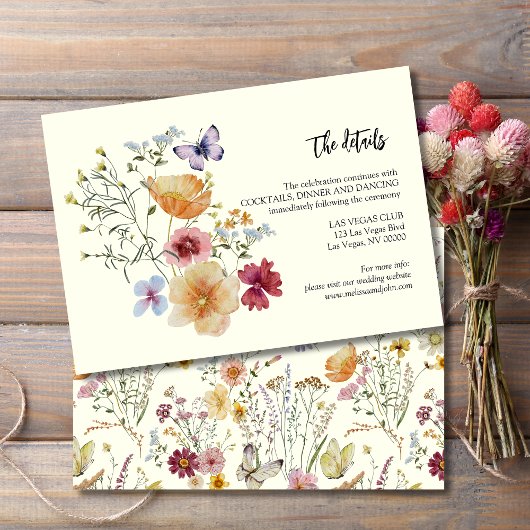 ラスティックボホワイルフラワーの結婚式の詳細 エンクロージャーカード