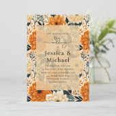ラスティックボーホーチックオータムウォーターカラーフローラルウェディング 招待状 (スタンド正面)