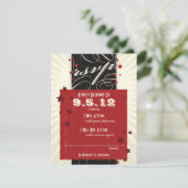 ラスティックポスター: 赤と黒の結婚式出欠確認 出欠カード (スタンド正面)