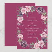 ラスティックマゼンタの芍薬の結婚式 招待状 (正面/裏面)