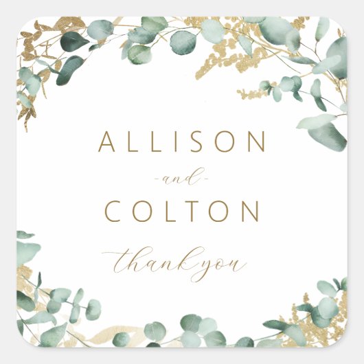 ラスティックユーカリゴールドグリーン ボヘミアンワディングギフト スクエアシール (正面)