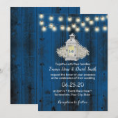 ラスティックランタンとストリングライト 青い納屋のウェディング 招待状 (正面/裏面)