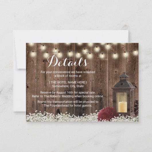 ラスティックランタン＆バーガンディーフラワーウェディングの詳細 招待状 (正面)