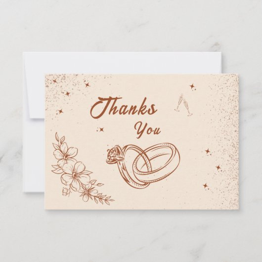 ラスティックリングとフラワーの手描き ブライダルシャワー サンキューカード (正面)