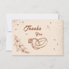 ラスティックリングとフラワーの手描き ブライダルシャワー サンキューカード