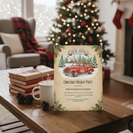 ラスティックレッドトラックのクリスマスホリデーパーティー 招待状