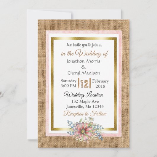 ラスティックレースと麻のウェディング招待状 招待状 (正面)