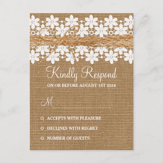 ラスティックレースと麻の結婚式返信はがき インビテーションポストカード (正面)