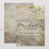 ラスティックレースのダメージ加工が施されたベイビーシャワーの招待状 招待状 (正面/裏面)