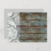 ラスティックレースティール（緑がかった色）バーンウッドウェディング日付を保存 案内ポストカード (正面/裏面)
