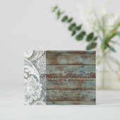 ラスティックレースティール（緑がかった色）バーンウッドウェディング日付を保存 案内ポストカード (スタンド正面)