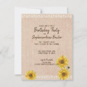 ラスティックレース＆バーラップひまわり誕生日招待状 招待状 (正面)