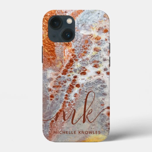 ラスティックロック ゴールド大理石テクスチャー カスタムイニシャル Case-Mate iPhoneケース (裏面)
