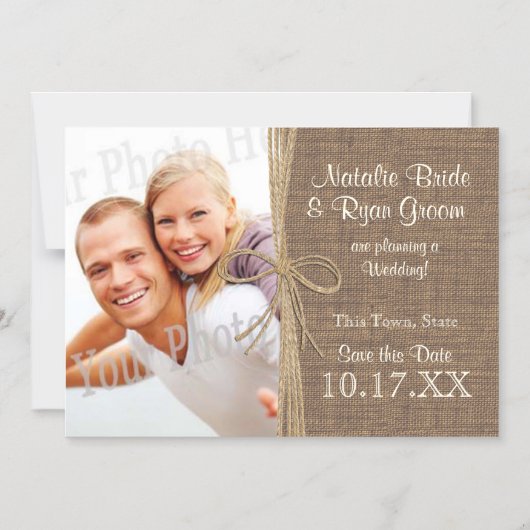 ラスティックロープと麻の写真 マグネット招待状 (正面)