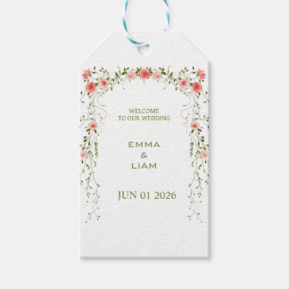 ラスティックヴィンテージのピンクの花のアーチの結婚式 ギフトタグ