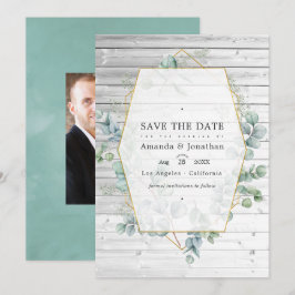 ラスティック水彩ユーカリ幾何学ウェディング セーブザデート