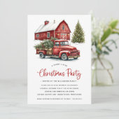 ラスティック水彩 赤いトラック クリスマス パーティー 招待状 (スタンド正面)