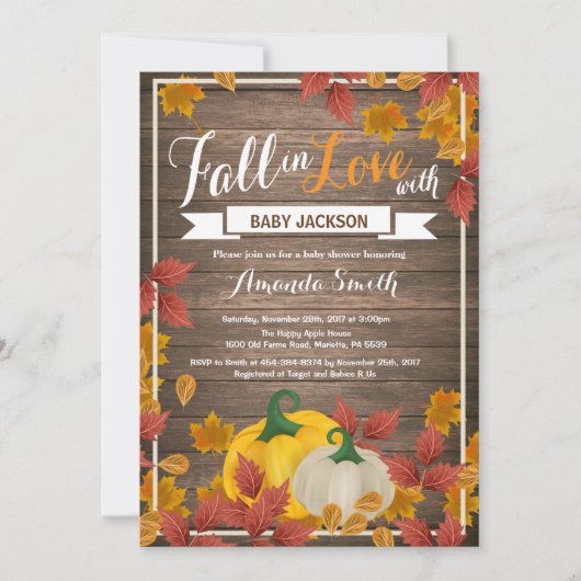 ラスティック秋のカボチャベビーシャワー招待状 招待状 (正面)