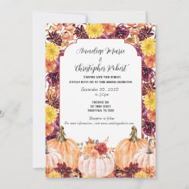 ラスティック秋の水彩花の写真ウェディング 招待状