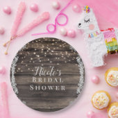 ラスティック アッシュ ブラウン ウッド レース & ライト ウェディング ブライダル ペーパープレート (パーティー)