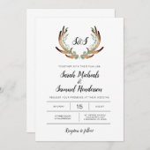 ラスティック アントラー & グリーン ウォーターカラー ウェディング 招待状 (正面/裏面)