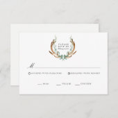 ラスティック アントラー & グリーン ウォーターカラー RSVP カード (正面/裏面)