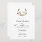 ラスティック アントラー | フォーマル ウォーターカラー ウェディング 招待状 (正面/裏面)