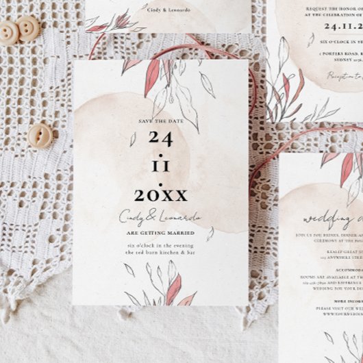 ラスティック アーシー ウォーターカラー フラワー ウェディング セーブザデート