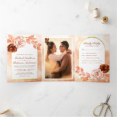 ラスティック アーシー ボーホー フラワー アーチ オールインワン ウェディング 三つ折り招待状 (内部)