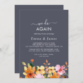 ラスティック アース フローラル パープル "私たちもう一度" 婚約更新 招待状 (正面/裏面)