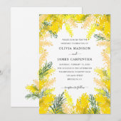 ラスティック イエロー グリーン フローラル ウォーターカラー ウェディング 招待状 (正面/裏面)