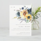 ラスティック イエロー ネイビー ヒマワリ 花 モーニング アフター 招待状 (スタンド正面)