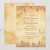 ラスティック イエロー バタフライ パンパス ブライダル シャワー 招待状 (正面/裏面)