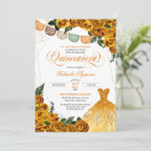 ラスティック イエロー ローズ グリッター ドレス フィエスタ キンセアニェラ 招待状 (スタンド正面)