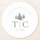 ラスティック ウィンター ウェディング フォレスト グリーン ID1049 ラウンドペーパーコースター (正面)
