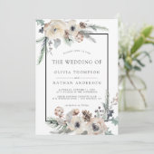 ラスティック ウィンター パイン フローラル ブラック フレーム ウェディング 招待状 (スタンド正面)