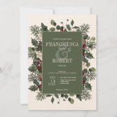 ラスティック ウィンター ベリーズ & ピン クラーム ウェディング 招待状 (正面)