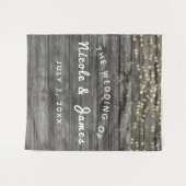 ラスティック ウェザード グレー ウッド ストリング ライト ウェディング タペストリー (正面(横))