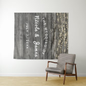 ラスティック ウェザード グレー ウッド ストリング ライト ウェディング タペストリー (インサイチュ(横))