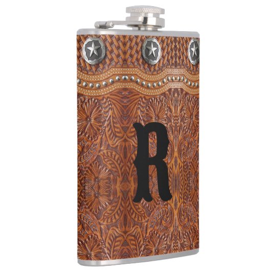 ラスティック ウェスタン カントリー モノグラムイニシャル グルームズマン フラスク (右)