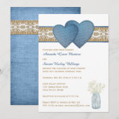 ラスティック ウェディング インビテーション | デニム、レース、バーラップ (正面/裏面)