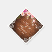 ラスティック ウェディング ウッド ジャー ライト ピンク フラワーレース スタンダードカクテルナプキン (角)