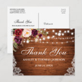 ラスティック ウェディング ウッド フローラル ライト レース サンクス ポストカード (正面/裏面)