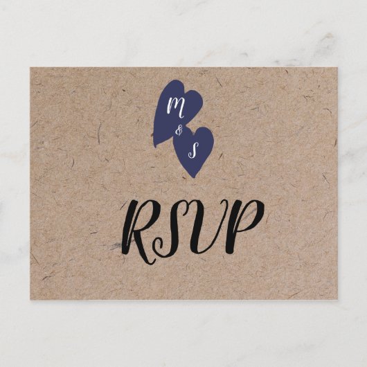 ラスティック ウェディング | クラフトスタイル モノグラム ハートRSVP ポストカード (正面)